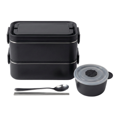 장바군이 스텐 2단 도시락통, 블랙, 1개