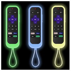 Onn Roku 로쿠 TV 리모컨 야광 커버 2팩 Taiyiluo 실리콘 컨트롤러 Hisense TCL 스팀 스틱 익스프레스 4K 리모컨과 호환 239765, 글로우 그린&글로우 블루&글로우 옐로우
