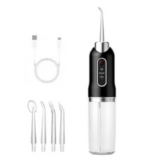 AOSS 방수 휴대용 무선 구강세정기+전용팁4종 세트, 블랙