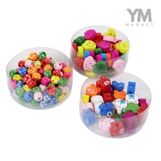 YM 귀여운 나무비즈 구슬비즈, 스마일하트, 48개, 색상혼합