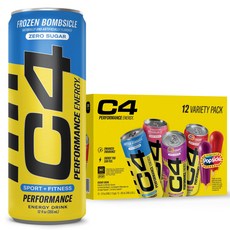 C4 퍼포먼스 에너지 드링크 팝시클 버라이어티 팩 제로 C4 Performance Energy Drink Popsicle Variety Pack Zero Sugar Car, 12개입, 355ml