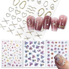 TUMETINSS 네일 스티커 네일 파츠 간편 셀프 네일 골드 호일 꽃무늬 3D 디자인 4매 세트