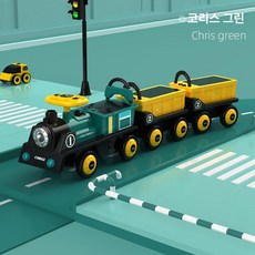대형 붕붕카 기차 트레인 장난감 전동 리모컨 선물, 듀얼 구동, 1개, 딥그린 기관차+옐로우 2칸