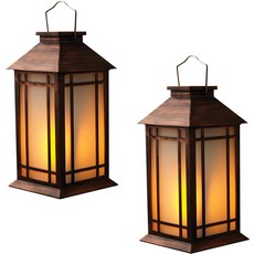 LED 무염 양초와 6시간 타이머가 장착된 Bdor 13인치 IP65 방수 배터리 구동 야외 랜턴 파티오 정원용 장식 2팩, Gold