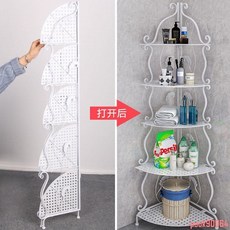 【可折疊免安裝】鐵藝浴室三角置物架 落地衛生間洗手間廚房收納, 1個, 三層古銅色（高83cm),免安裝+打開即用