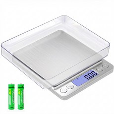 loftylife 가정용 베이킹 저울 500g/0.01g 고정밀 전자저울 ml/g 지원 LCD 백라이트 주방저울 (보호케이스 2개 포함), DH-I200, Silver, 3kg