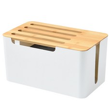 日式木蓋雙層路由器收納盒 電線收納盒 wifi線收納盒 插座整理盒 置物架, 白色, 1個