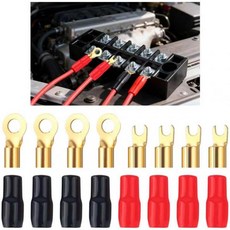 8PCS 4 게이지 와이어 커넥터 포크 라운드 스피커 와이어 커넥터 스트립 크림프 배리어 스페이드 단자 커넥터 범용 스피커 와이어 단자 자동차트럭용 자동차 액세서리