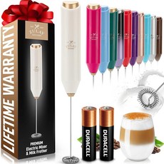 Zulay Kitchen 듀라셀 AA 배터리 2개가 있는 휴대용 우유 거품기 - 커피 라떼 카푸치노 말차 및 핫초콜릿용 전기 음료 믹서 - 휴대용 폼 메이커 및 커피 바, Froth Mate 배터리 2개 포함, 크림 앤 골드