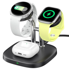 SwanScout 704D 애플워치 갤럭시워치 2대 동시충전 3in1 무선충전기 워치 듀얼+이어폰 충전 호환, 1개, 블랙