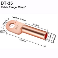 와이어 모양 커넥터 인서트 도금 구리 C45 케이블 50MM2 10 튜브 주석 터미널 러그, DT35