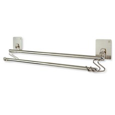 家而適 台灣製304不鏽鋼雙桿毛巾架 浴巾架(9516)免釘安裝, 銀, 1個