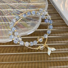 꽃소담 여자 더블 수정 팔찌 레이어드 두줄 고래꼬리 행운 팔찌 재물운 럭키 데일리 팔찌 우정 기념일 선물 HZHF3080