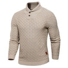 Suvifuly 남성용 보온 풀오버 스웨터 긴소매 슬림핏 순면 스웨터 스탠드 칼라 니트 버튼 겨울용 네이비 블루 3XL