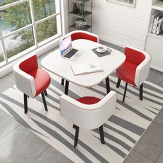 원탁테이블세트 4인용 사무실 원형 세트 리셉션 테이블 원탁 의자, AP. 흰색 정사각형 테이블 80개 빨간색과 흰색 가죽