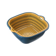 雙層瀝水籃 洗菜籃 廚房瀝水盆, 藍黃, 1個