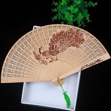折扇 扇子 扇子古風折疊雙麵中國風手工木扇檀香扇折扇鏤空古典舞蹈隨身, 香木 孔雀開屏, 1個