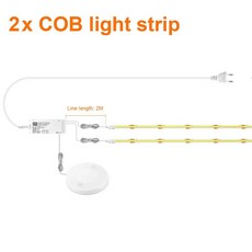 주방라인조명 스트립 침대 몰딩 캐비닛 하부 COB LED 조명 키트 12V 화이트 터치 센서 스위치 포함 DIY 주방 선반 디스플레이 조명용, 2PCS Strip, EU Plug + 1m, Warm White