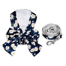 YKYUASD 강아지 하네스 및 목줄 세트 조절 가능한 메시 조끼 리본 매듭 애완동물 옷 작은 소녀 개 고양이 여름용 (네이비 블루 XS), 네이비 블루