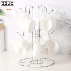 Z3JC 廚房家居用品創意鐵藝咖啡杯架 倒掛瀝水高腳杯子架樹型金屬杯架, 1個, 鉻色:如圖