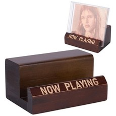 FINGERINSPIRE 나무 레코드 디스플레이 스탠드 지금 재생 비닐 직사각형 단어 포함 코코넛 브라운 홀더 랙 앨범 턴테이블 플레이어 액세서리119424
