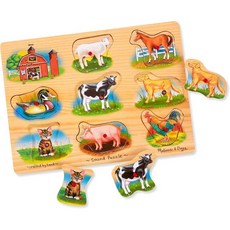 멜리사 앤더그 농장 사운드 퍼즐 Melissa Doug Farm 사운드 퍼즐 - 음향 효과가 있는 나무 못 (8개)