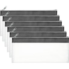 PATIKIL 8.7x3.9 인치 지퍼가 달린 머니백 6개의 투명 PVC 현금 입금 은행 파우치 봉투 코인 화장품 청구서용 메이크업 백 체크 지갑 블랙, Cyan Blue