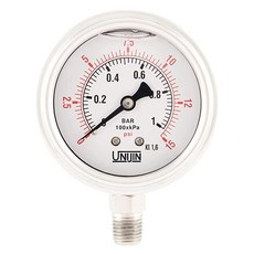 Unijin P255 시리즈 2.5 인치 다이얼 오일 충전 풀 스테인리스 스틸 압력 게이지 0-160 PSI/kPa ±1.6% 정확도 0.6 cm NPT 하단 마운트