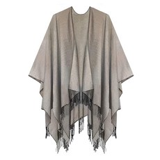 Urban CoCo 여성용 프린트 태슬 오픈 프런트 판초 케이프 랩 숄 시리즈 12-블랙 One Size 142283, 시리즈 16-라이트 그레이