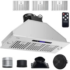VEVOR 레인지 후드 인서트 30인치 내장 주방 통풍구 제스처 및 터치 제어 기능이 있는 800CFM 스테인리스 스틸 스토브 LED 조명 배플 필터 4단 배기 팬 덕트덕트리스, 2_4-Speed Touch &