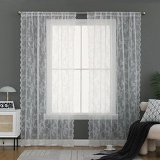 Beruyu 화이트 레이스 커튼 길이 198.1cm(78인치) - 꽃무늬 자수 시어 커튼 거실 침실 주방용 타이백이 있는 로드 포켓 창문 보일 패널 2개(너비 149.9