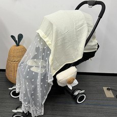 嬰兒蚊帳 全罩式蕾絲防蚊罩 透氣夏季適用, 米白色, 1個