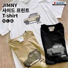 스즈키 짐니 사이드 프린트 반팔 티셔츠 print t-shirt SUZUKI 바이크 오토바이, 베이지