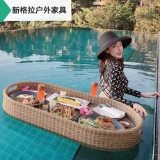 수영장 플로팅 트레이 홀더 플레이트 물에뜨는 쟁반 플로팅조식, 브라운직사각(100x60x20)