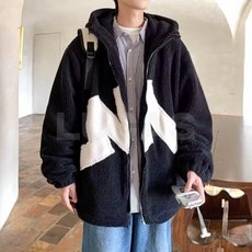 臺灣爆品-美式羊羔毛棉服男士冬季小衆設計感連帽拼接棉衣復古男生保暖外套