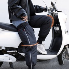 전동스쿠터 오토바이 자전거 라이딩 방한 오버팬츠 방수 바람막이 패딩 무릎보호 겨울 레그워머 발열 기모 안감 남녀공용 배달용 라이더 작업용 방풍바지 사이드지퍼 반사라인 방한복, 블랙