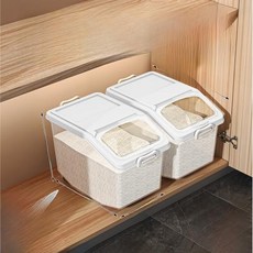 쌀 보관통 주방 위생용기 등급 보관함 습기 방지 곡물 통 북유럽 스타일 플라스틱 보관 용기, 24)투명백색-25캐티스 쌀통 2팩 - 쌀계량컵 증