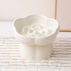 緩食防噎 防打翻 護頸 斜口碗, 1個, KM花朵高腳慢食碗（純米色）