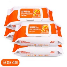 얼룩없는 유리 거울 세정 티슈 창문 닦이 물티슈 50매, 4개