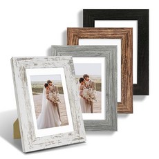 HongKee Hongkee 15.2 x 20.3cm(6 8인치) 사진 액자 4개 세트 진짜 유리와 천연 오크 프레임으로 제작 - 매트가 있는 디스플레이 그림 10.2x15., 4 x 6인치, 다양한 색상