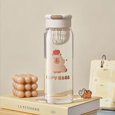 CAPY BARA 塑料水壺 動物圖案便攜隨手杯, 1個, 米白 900Ml