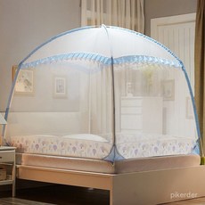 新款蒙古包家用蚊帳 加厚加密網紗 加高三開門 全包圍防摔兒童蚊帳, 時尚（熊貓水蘭全底）,適用1.5m床