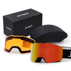 臺灣出貨磁吸防霧滑雪眼鏡雙層永久性防霧雪地眼鏡鏡男女可開發票, 鑽石版-落日紅, 1個