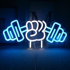 바벨 피트니스 체육관 네온 사인 덤벨 LED 네온 Ligh 벽 장식 운동 룸 스포츠 클럽 역도 크리스마스 선물, [06] Blue 36x17cm