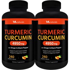 [미국빠른직구] 신제품 마이라이프 내추럴스 유기농 강황 커큐민 4950mg (진저+블랙페퍼), 2개, 240정