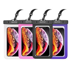 Newppon 4팩 8.5인치 방수 휴대폰 파우치 - 수중 드라이 백 케이스 랜야드 - 방수 투명 홀더 프로텍터 아이폰 17 16 프로 맥스 플러스 에어 삼성 갤럭시 S25 울, 블랙+퍼플+마젠타+투명