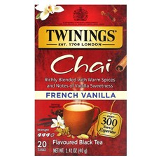 트윈잉 맛 홍차 차이 프렌치 바닐라 티백 20개 1.41온스 40g Twinings Flavored Black Tea Chai French Vanilla 20 Bags 1.41