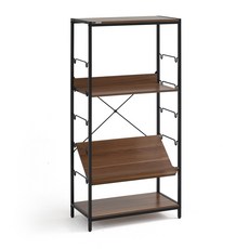 포블리스 매거진랙 조절식 선반, 4단, 블랙x월넛