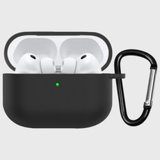適用 AirPods Pro 3 安全矽膠保護套 附D型掛勾, 黑色, 1個, Airpods Pro3保護套