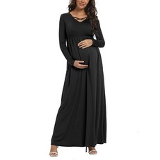 [ 1174089 ] 긴소매 임산부 드레스 베이비 샤워 사진 촬영용 벨트 포함 맥시 블랙